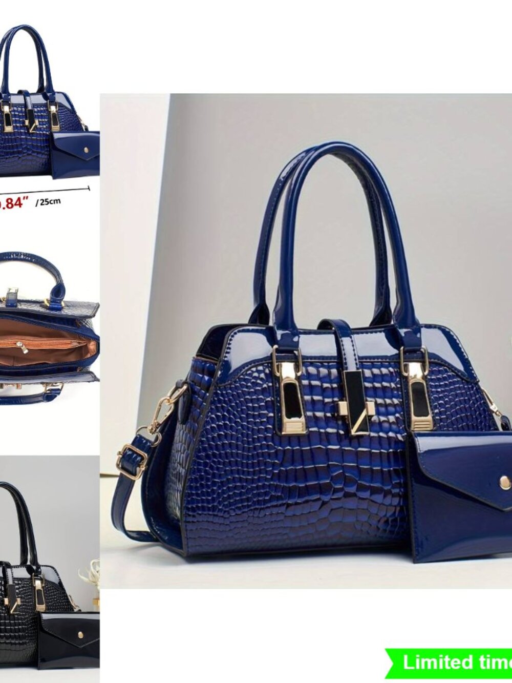 Large Crocodile Pattern Vacation Handbag with Crossbody Strap